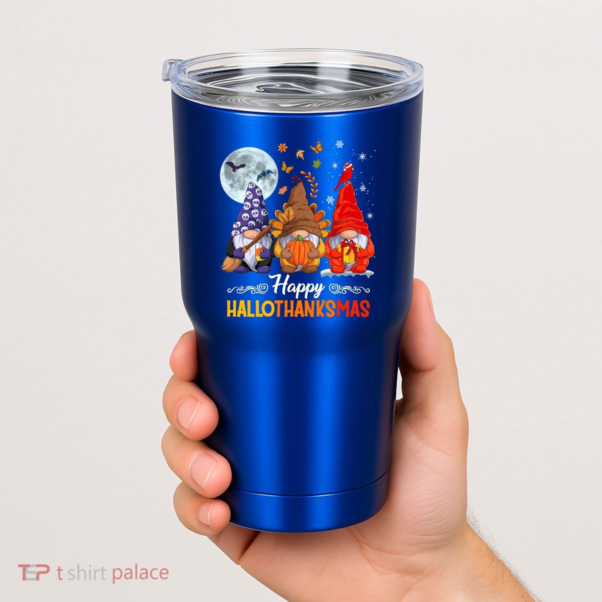Halloween Thanksgiving Christmas Happy Hallothanksmas Gnomes Funny Gift Tumbler