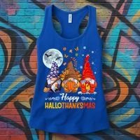 Halloween Thanksgiving Christmas Happy Hallothanksmas Gnomes Funny Gift Women's Tank Top thumb 3