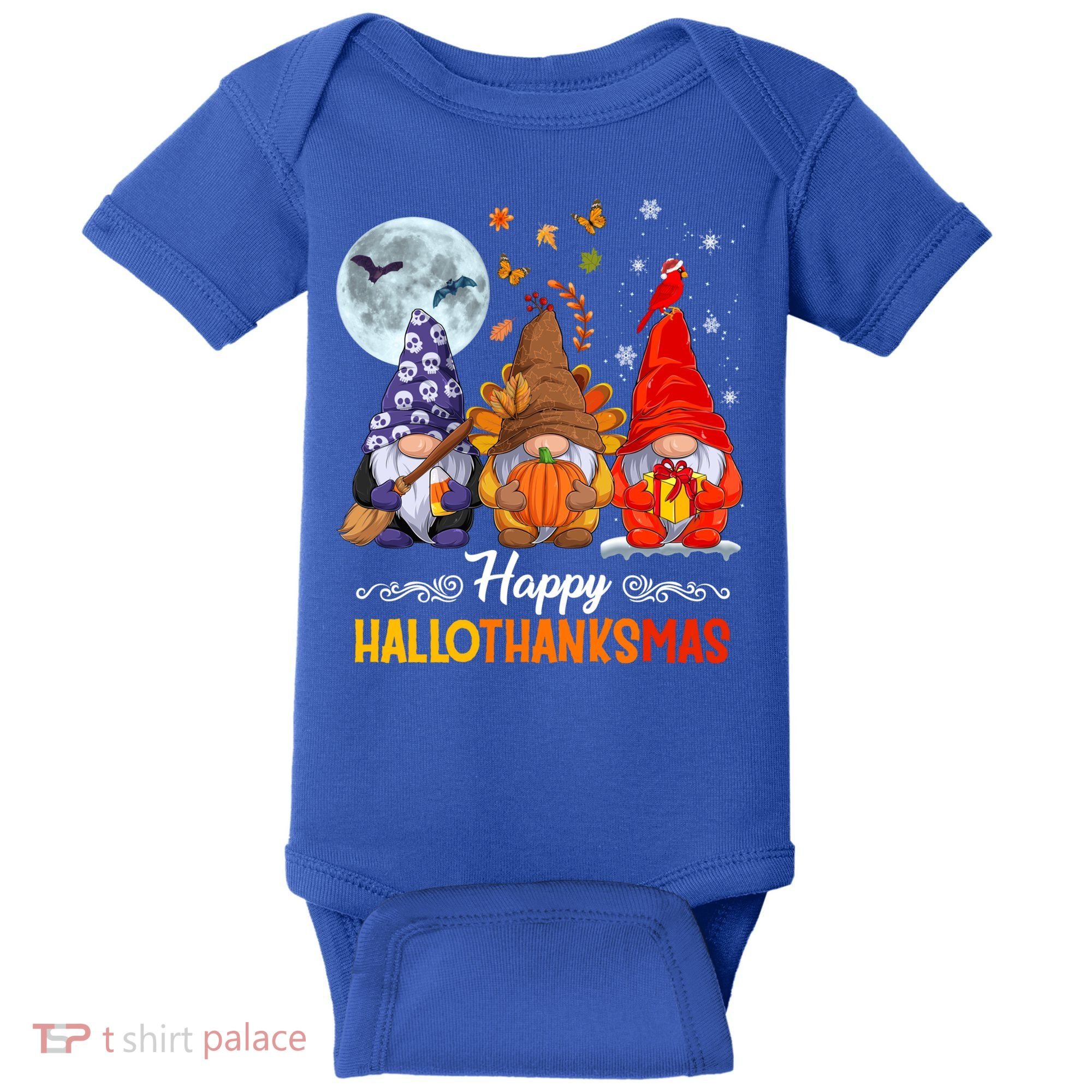 Halloween Thanksgiving Christmas Happy Hallothanksmas Gnomes Funny Gift Baby Bodysuit