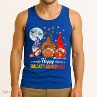 Halloween Thanksgiving Christmas Happy Hallothanksmas Gnomes Funny Gift Tank Top thumb 3