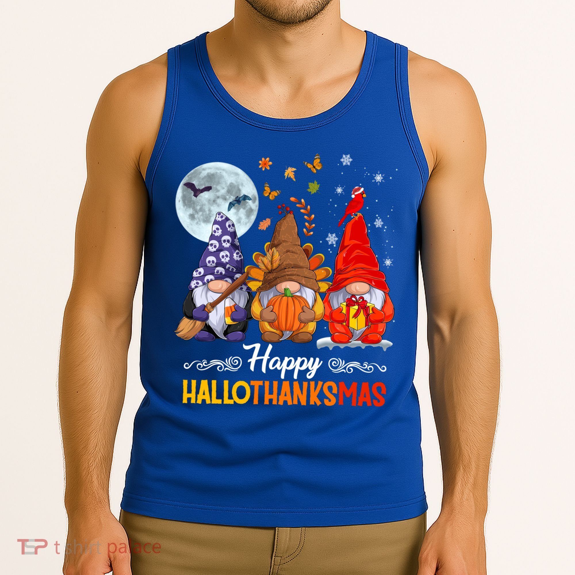 Halloween Thanksgiving Christmas Happy Hallothanksmas Gnomes Funny Gift Tank Top