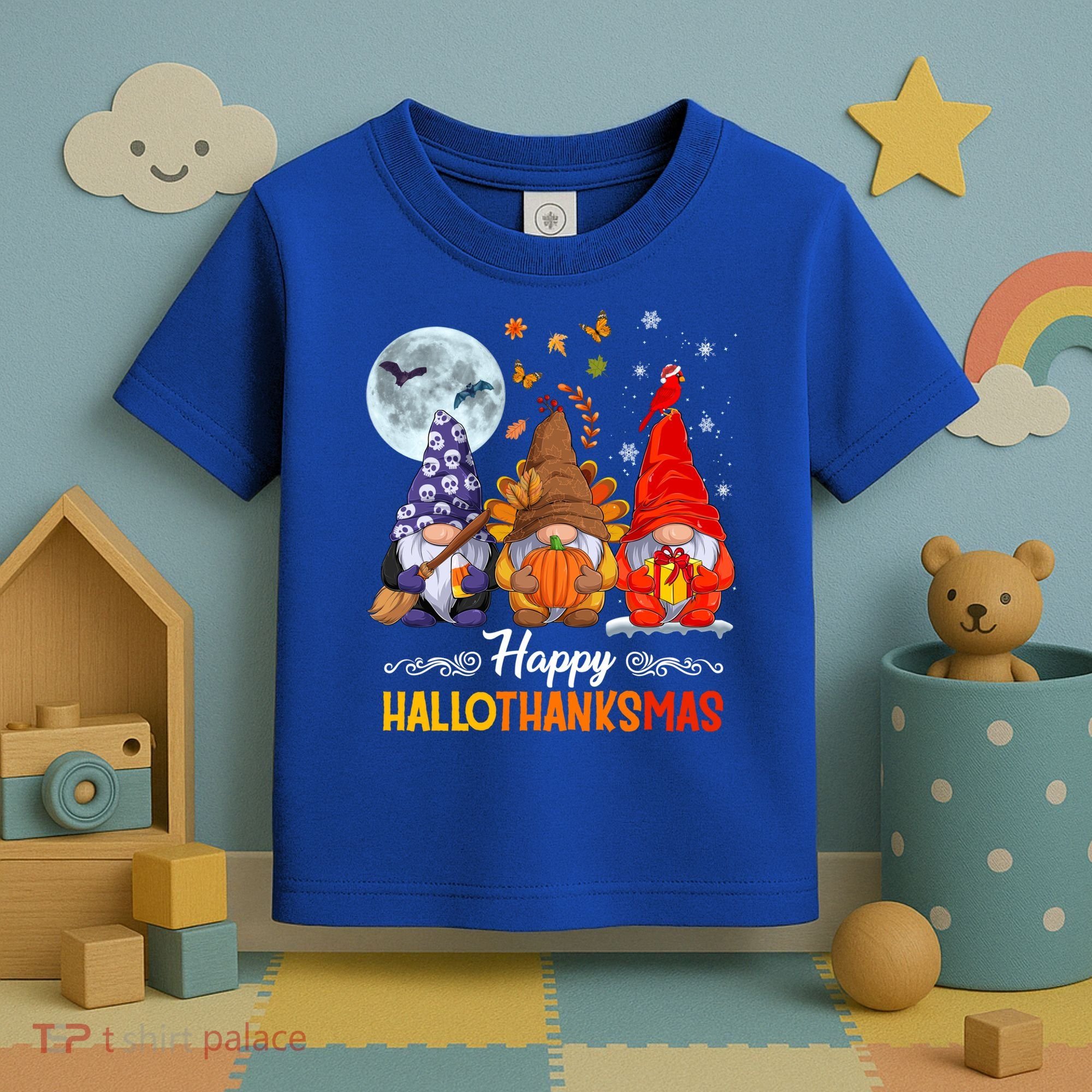 Halloween Thanksgiving Christmas Happy Hallothanksmas Gnomes Funny Gift Toddler T-Shirt