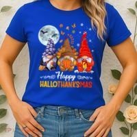 Halloween Thanksgiving Christmas Happy Hallothanksmas Gnomes Funny Gift Women's T-Shirt thumb 2