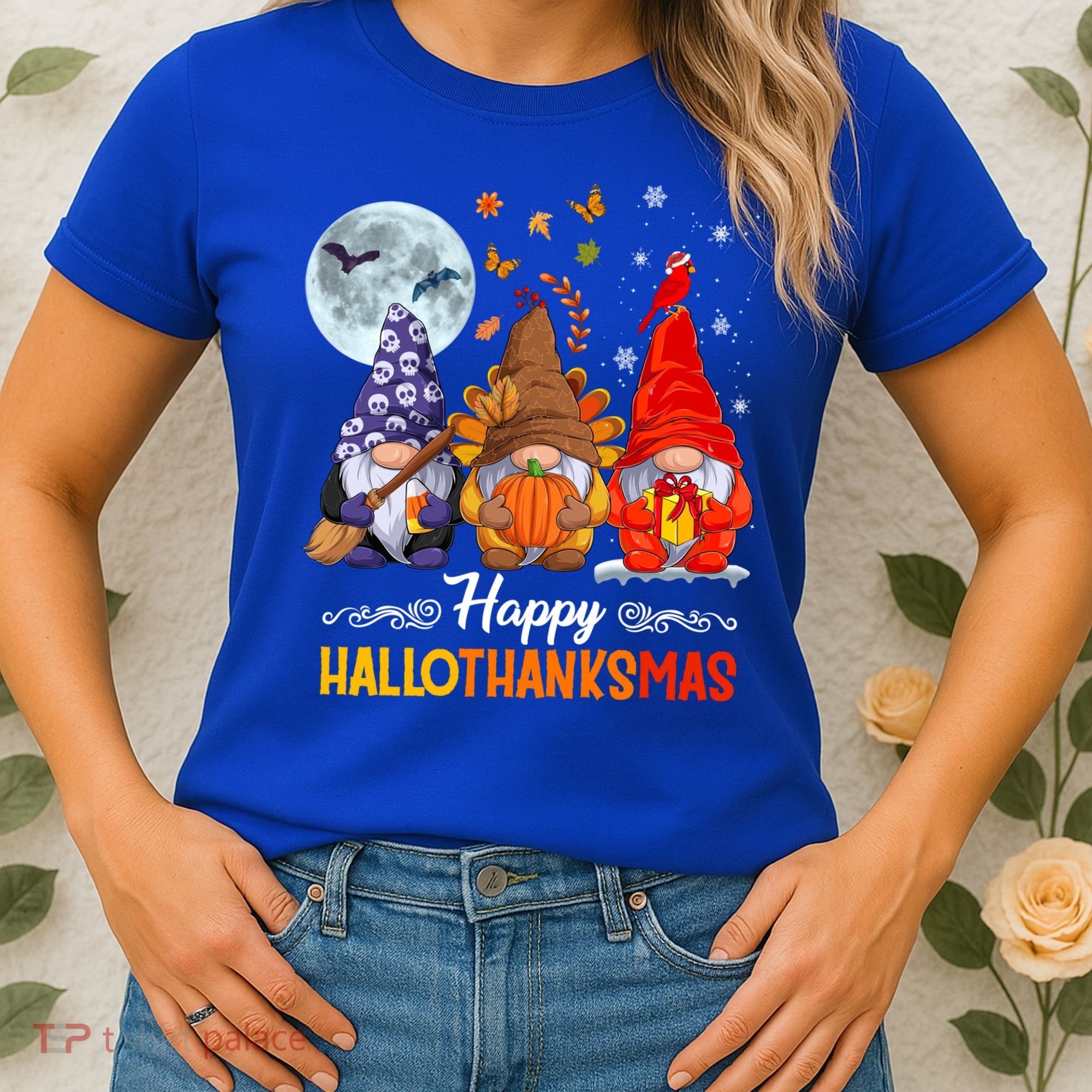 Halloween Thanksgiving Christmas Happy Hallothanksmas Gnomes Funny Gift Women's T-Shirt