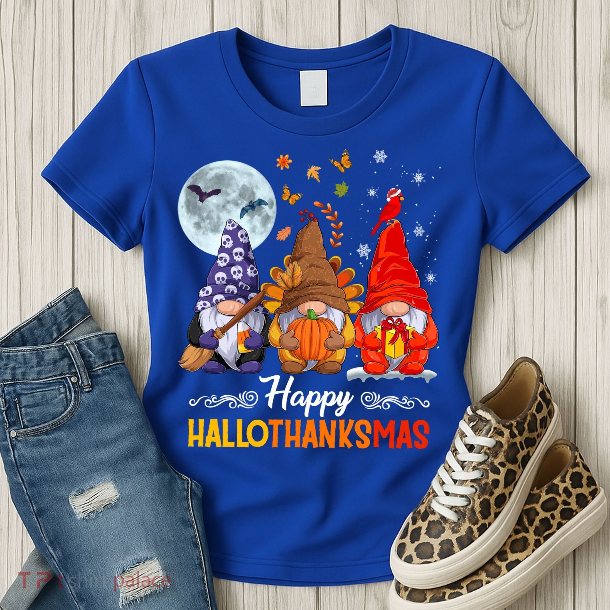 Halloween Thanksgiving Christmas Happy Hallothanksmas Gnomes Funny Gift Women's T-Shirt