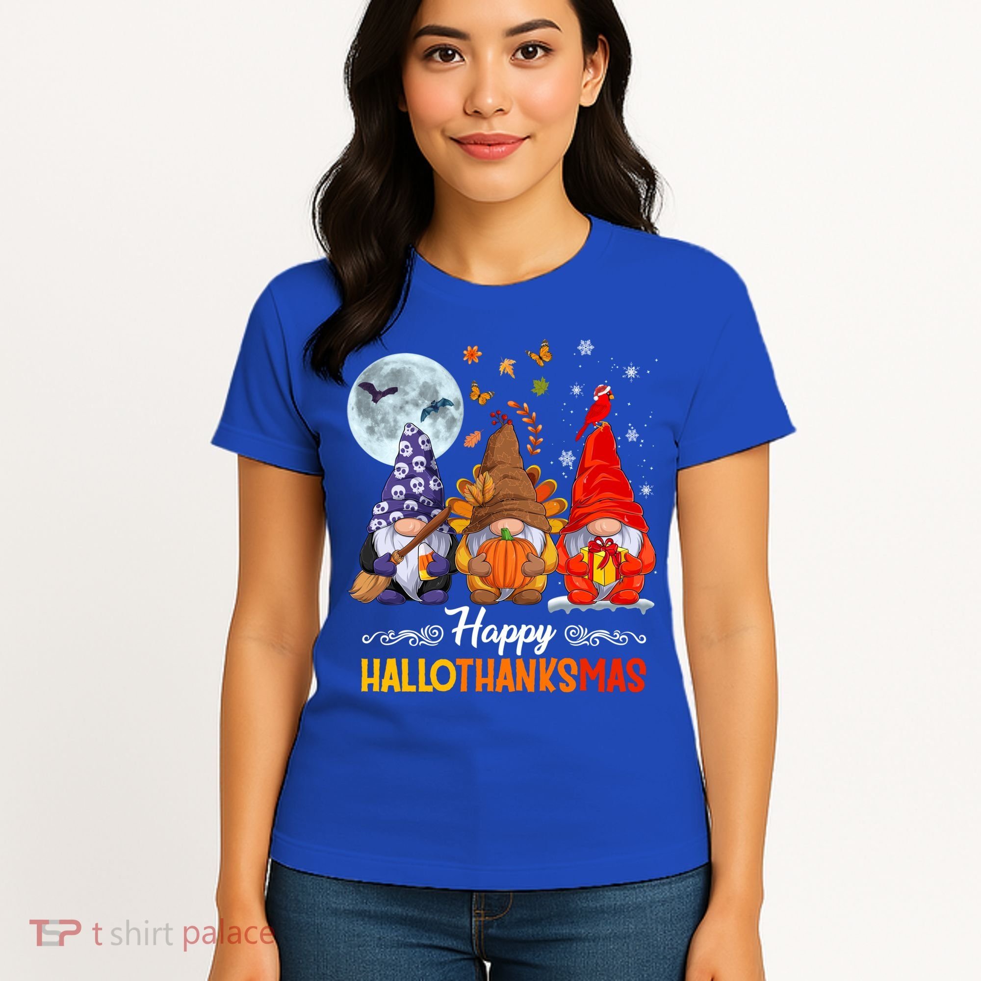 Halloween Thanksgiving Christmas Happy Hallothanksmas Gnomes Funny Gift Women's T-Shirt