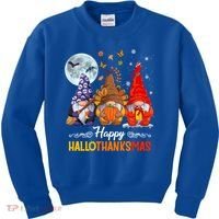 Halloween Thanksgiving Christmas Happy Hallothanksmas Gnomes Funny Gift Kids Sweatshirt thumb 0