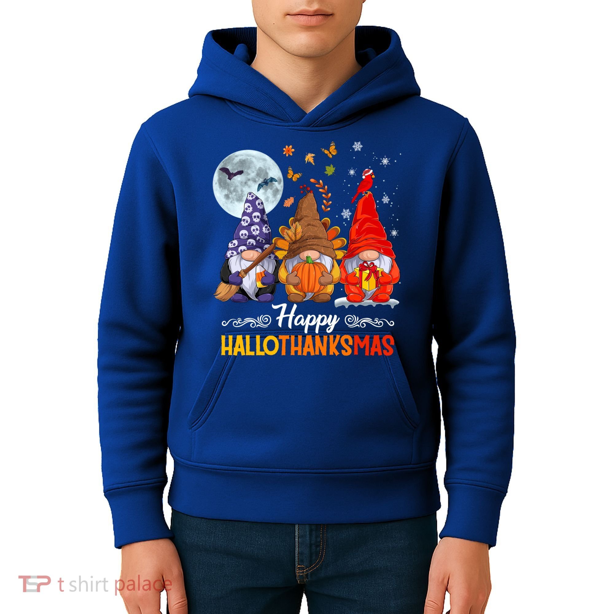 Halloween Thanksgiving Christmas Happy Hallothanksmas Gnomes Funny Gift Kids Hoodie