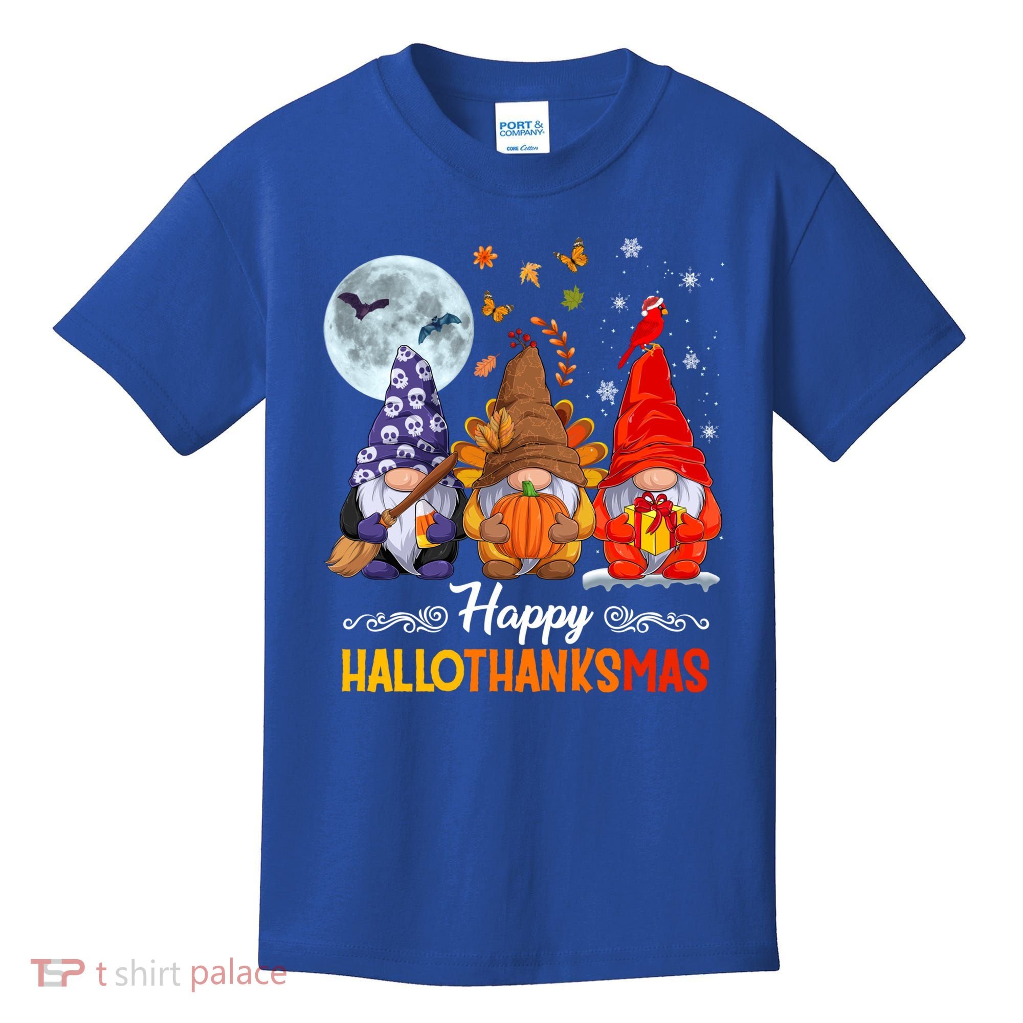 Halloween Thanksgiving Christmas Happy Hallothanksmas Gnomes Funny Gift Kids T-Shirt