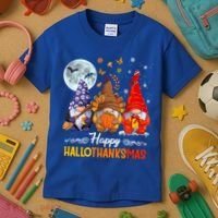 Halloween Thanksgiving Christmas Happy Hallothanksmas Gnomes Funny Gift Kids T-Shirt thumb 3
