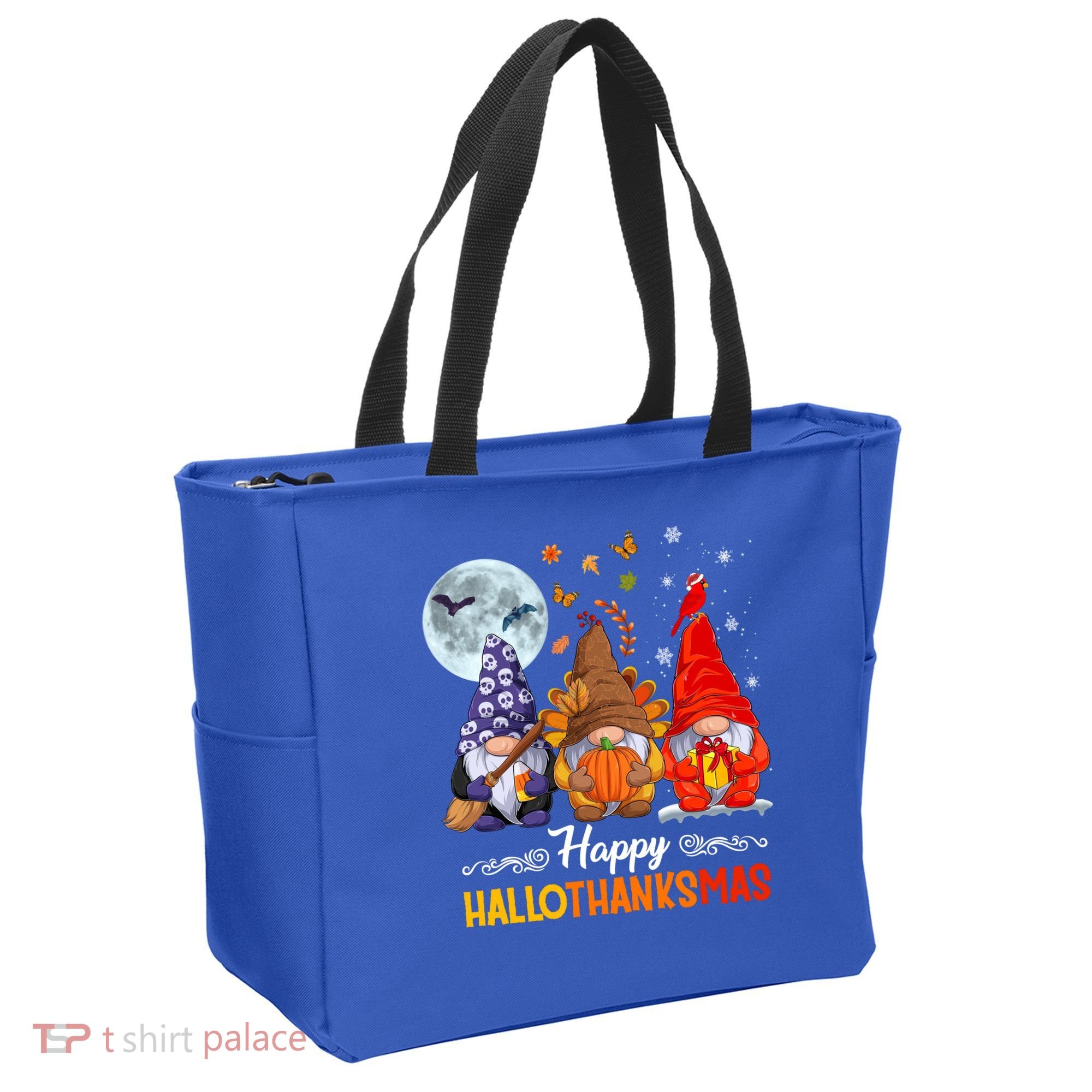 Halloween Thanksgiving Christmas Happy Hallothanksmas Gnomes Funny Gift Tote Bag