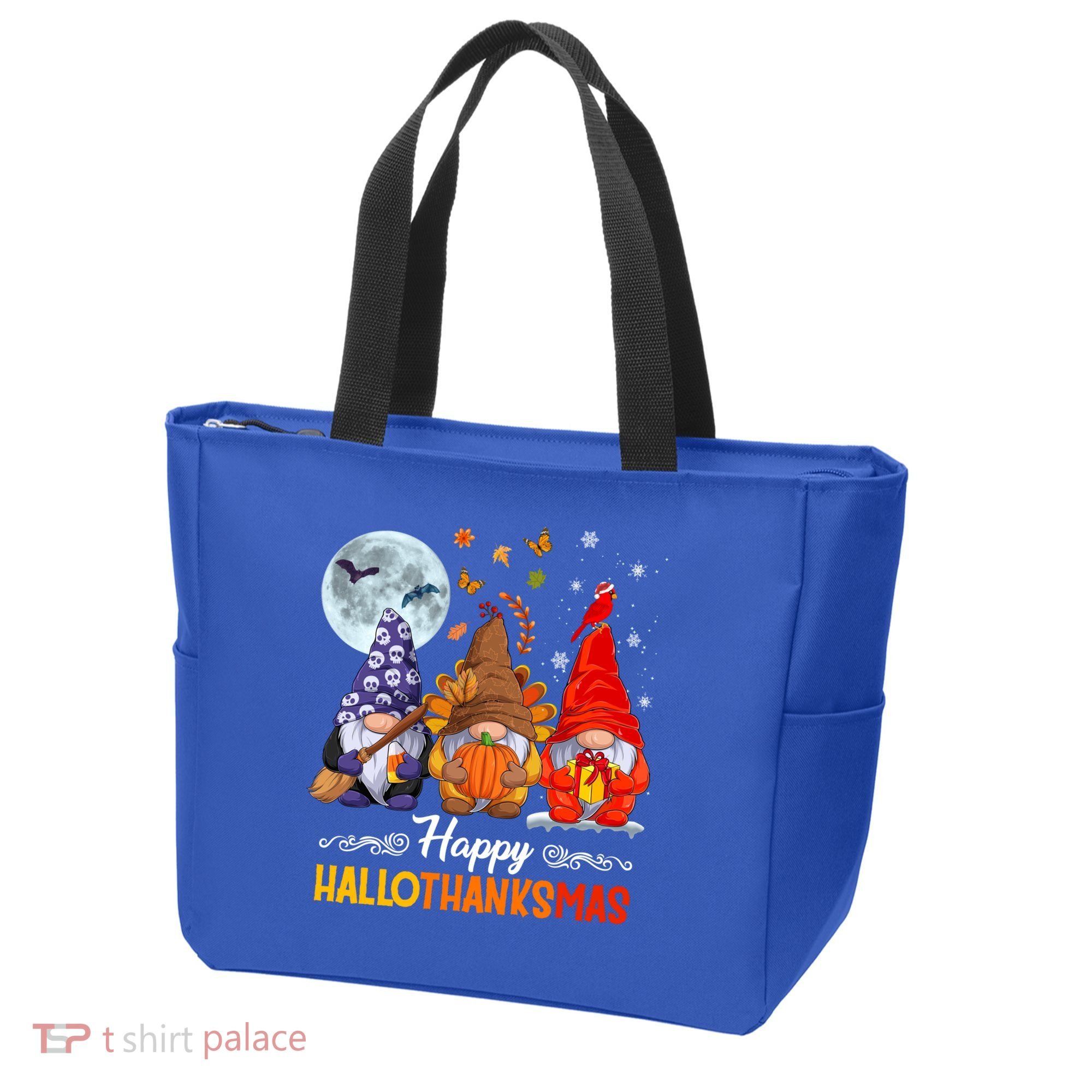 Halloween Thanksgiving Christmas Happy Hallothanksmas Gnomes Funny Gift Tote Bag