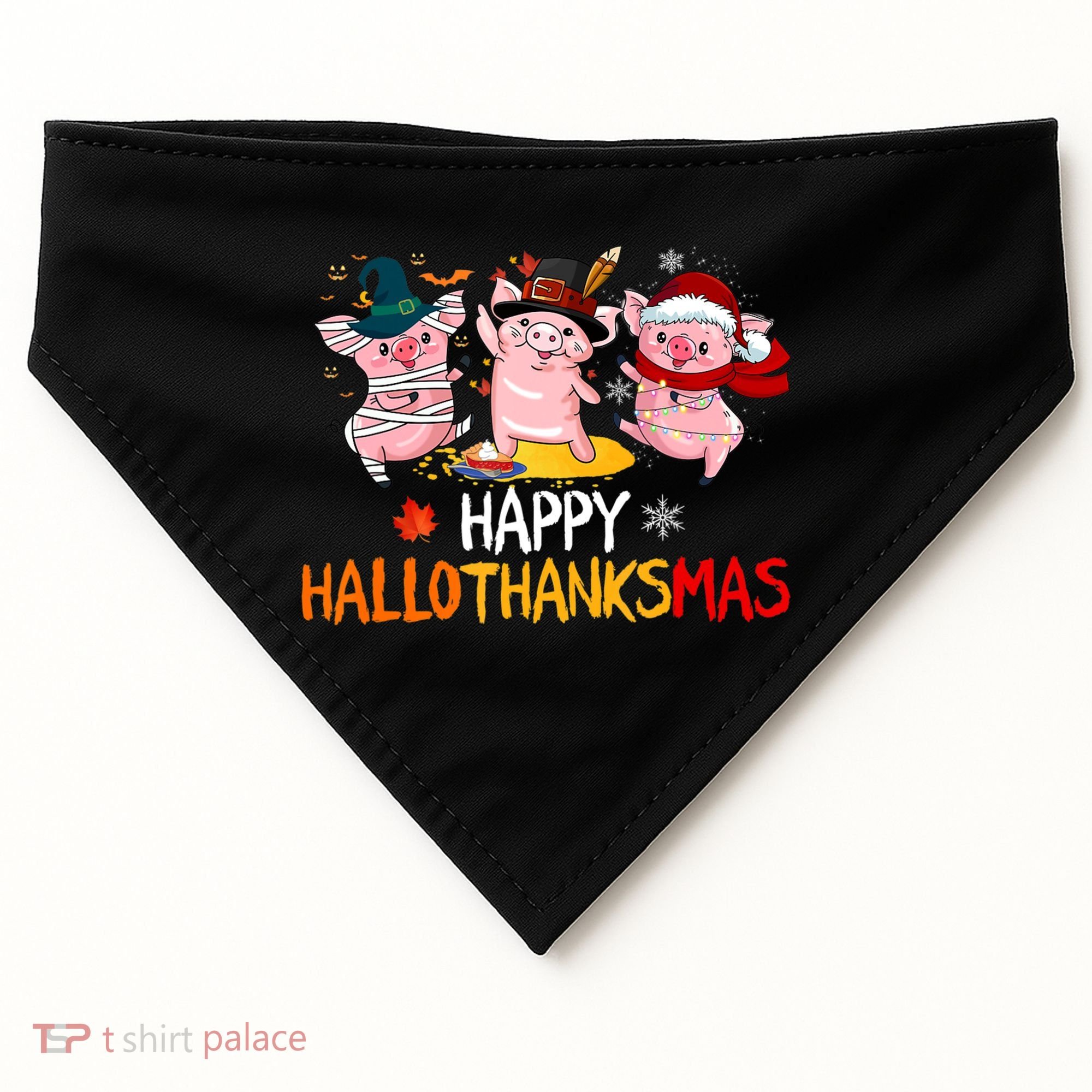 Halloween Thanksgiving Christmas Happy Hallothanksmas Pigs USA-Made Doggie Bandana