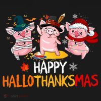 Halloween Thanksgiving Christmas Happy Hallothanksmas Pigs Bucket Hat thumb 4