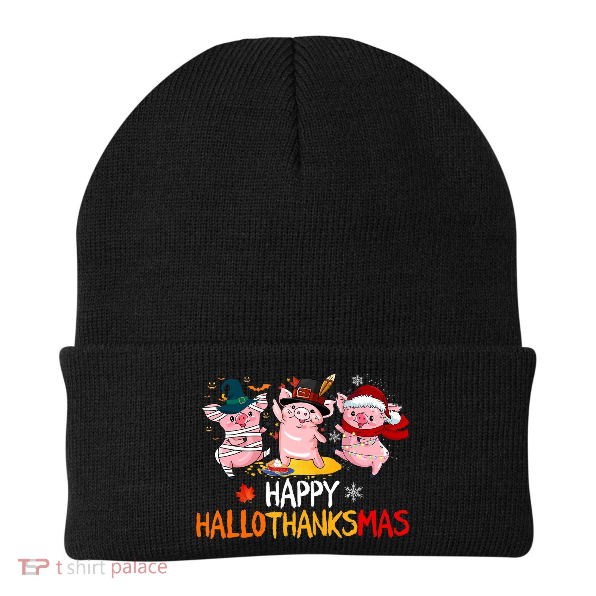 Halloween Thanksgiving Christmas Happy Hallothanksmas Pigs Beanie