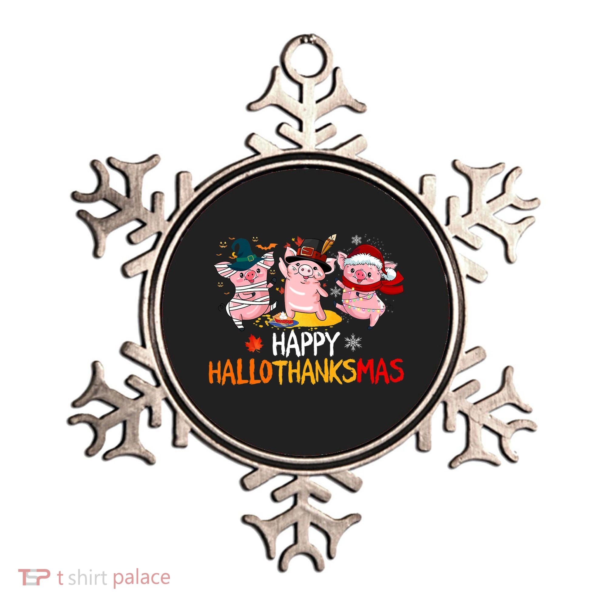 Halloween Thanksgiving Christmas Happy Hallothanksmas Pigs Ornament