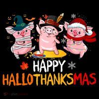 Halloween Thanksgiving Christmas Happy Hallothanksmas Pigs Ornament thumb 1