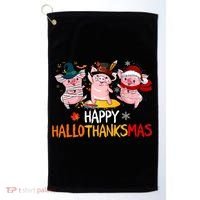 Halloween Thanksgiving Christmas Happy Hallothanksmas Pigs Golf Towel thumb 0