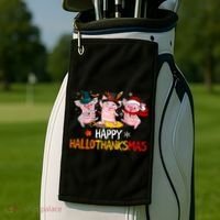 Halloween Thanksgiving Christmas Happy Hallothanksmas Pigs Golf Towel thumb 2