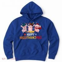 Halloween Thanksgiving Christmas Happy Hallothanksmas Pigs Hoodie thumb 0