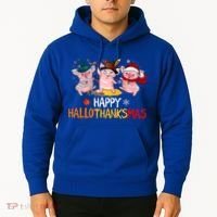 Halloween Thanksgiving Christmas Happy Hallothanksmas Pigs Hoodie thumb 2
