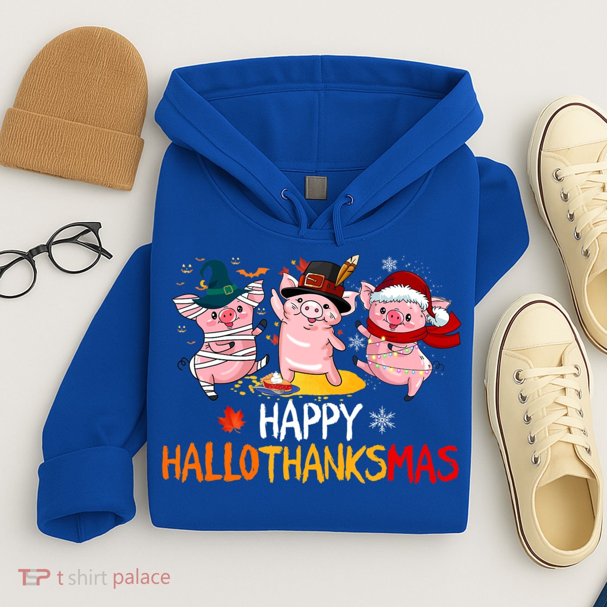 Halloween Thanksgiving Christmas Happy Hallothanksmas Pigs Hoodie