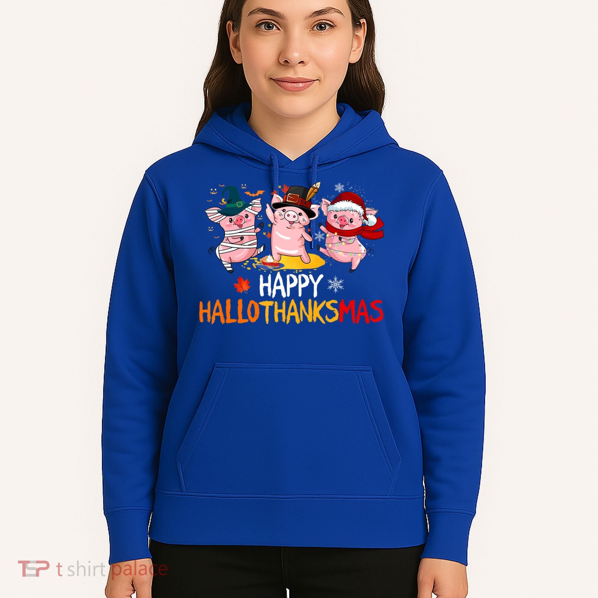 Halloween Thanksgiving Christmas Happy Hallothanksmas Pigs Hoodie