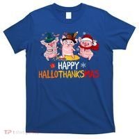 Halloween Thanksgiving Christmas Happy Hallothanksmas Pigs T-Shirt thumb 0