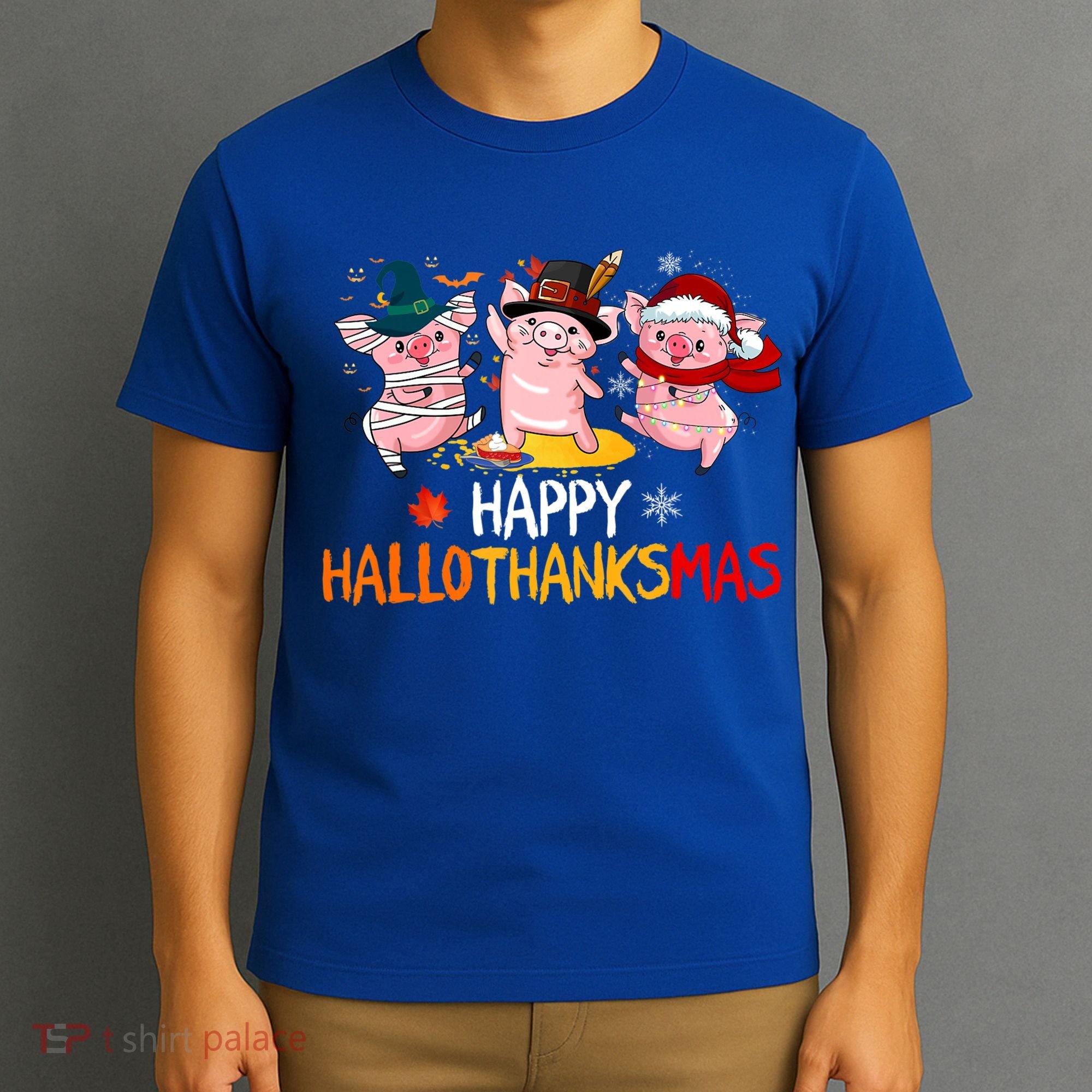 Halloween Thanksgiving Christmas Happy Hallothanksmas Pigs T-Shirt