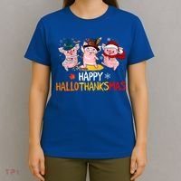 Halloween Thanksgiving Christmas Happy Hallothanksmas Pigs T-Shirt thumb 4