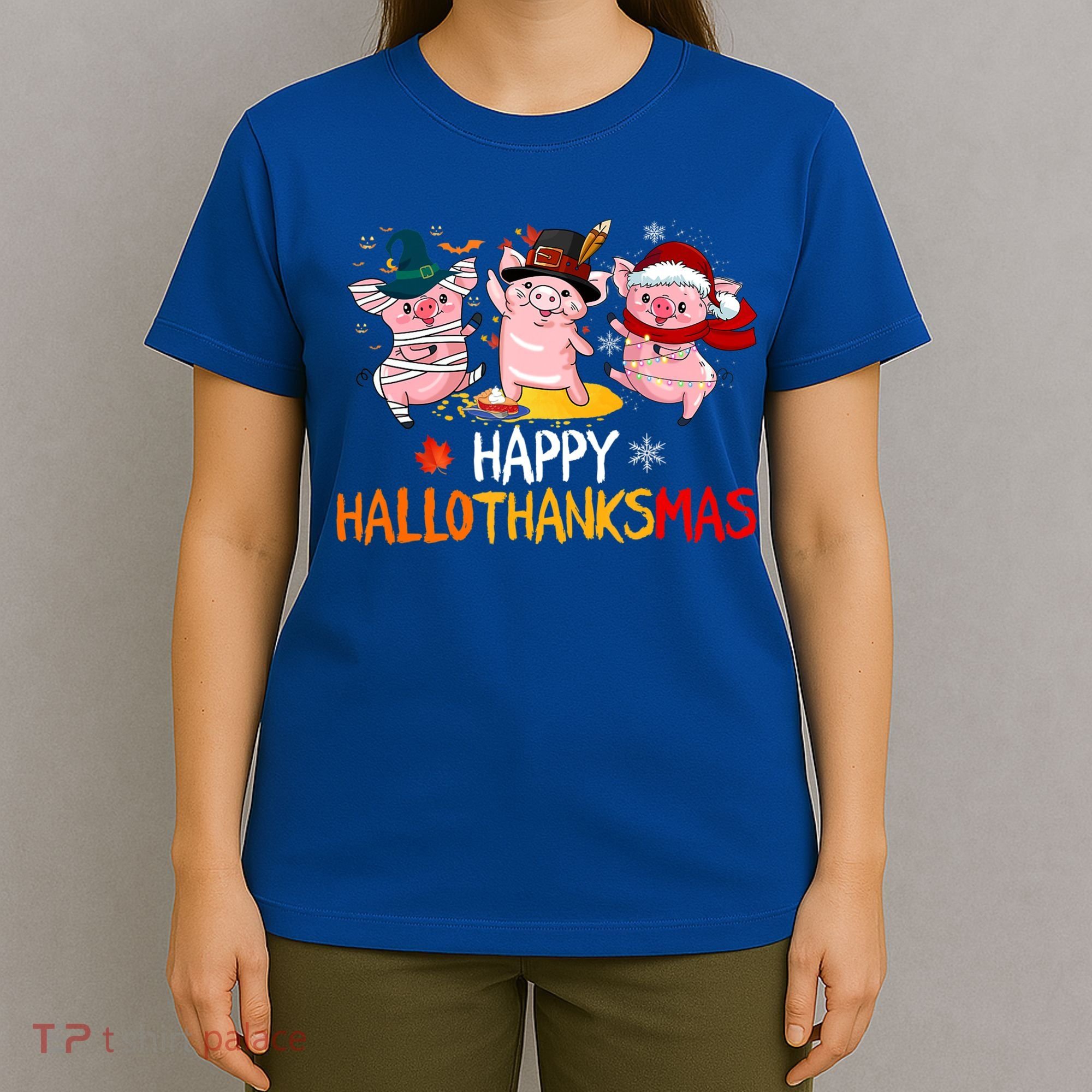 Halloween Thanksgiving Christmas Happy Hallothanksmas Pigs T-Shirt