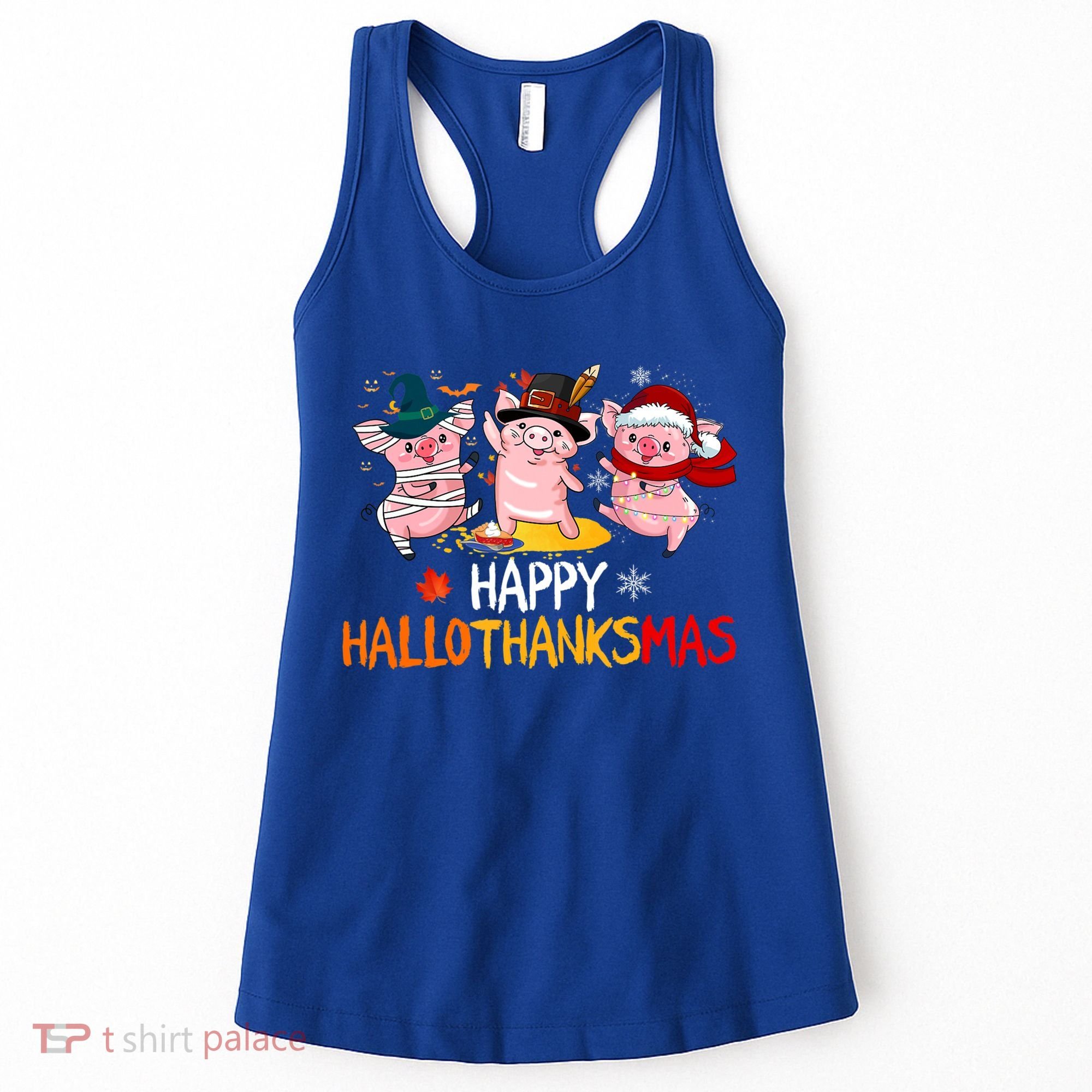 Halloween Thanksgiving Christmas Happy Hallothanksmas Pigs Women's Tank Top