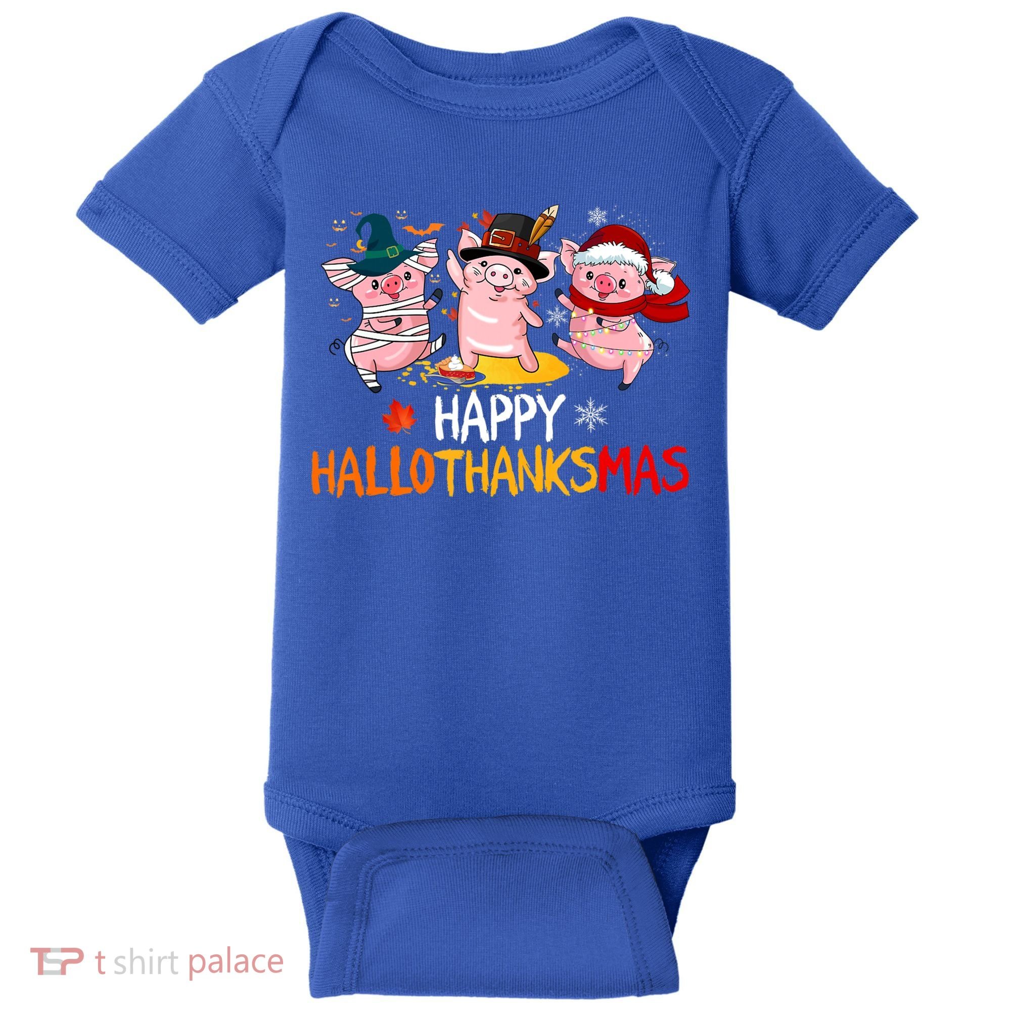 Halloween Thanksgiving Christmas Happy Hallothanksmas Pigs Baby Bodysuit