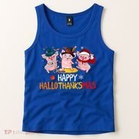 Halloween Thanksgiving Christmas Happy Hallothanksmas Pigs Tank Top thumb 2