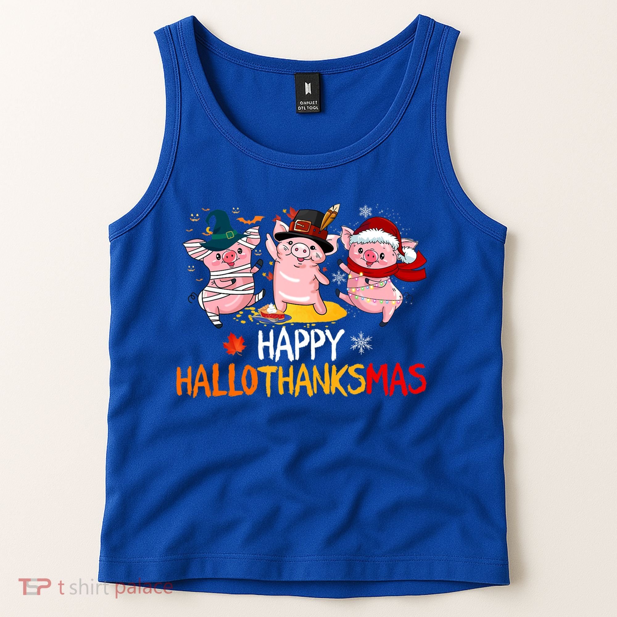 Halloween Thanksgiving Christmas Happy Hallothanksmas Pigs Tank Top