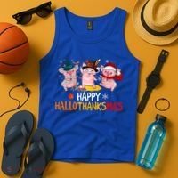 Halloween Thanksgiving Christmas Happy Hallothanksmas Pigs Tank Top thumb 4