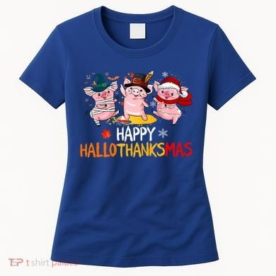 Halloween Thanksgiving Christmas Happy Hallothanksmas Pigs Women's T-Shirt