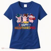 Halloween Thanksgiving Christmas Happy Hallothanksmas Pigs Women's T-Shirt thumb 0
