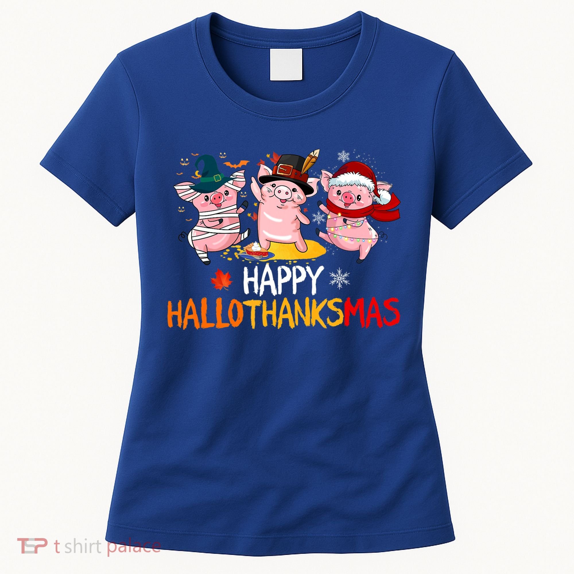 Halloween Thanksgiving Christmas Happy Hallothanksmas Pigs Women's T-Shirt