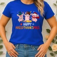 Halloween Thanksgiving Christmas Happy Hallothanksmas Pigs Women's T-Shirt thumb 2