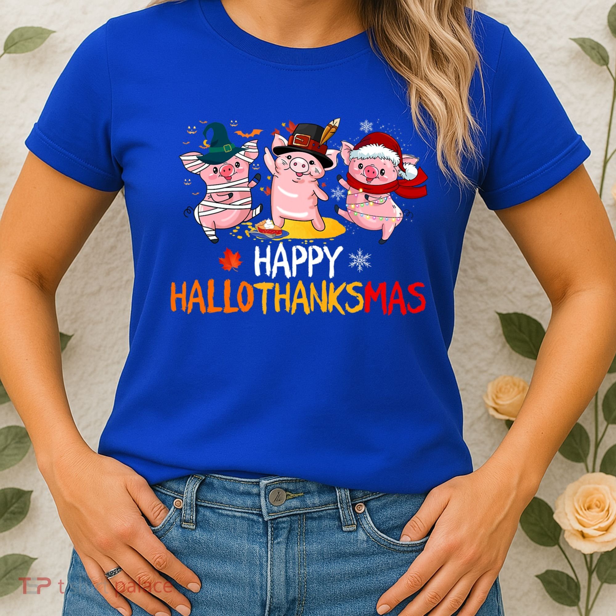 Halloween Thanksgiving Christmas Happy Hallothanksmas Pigs Women's T-Shirt