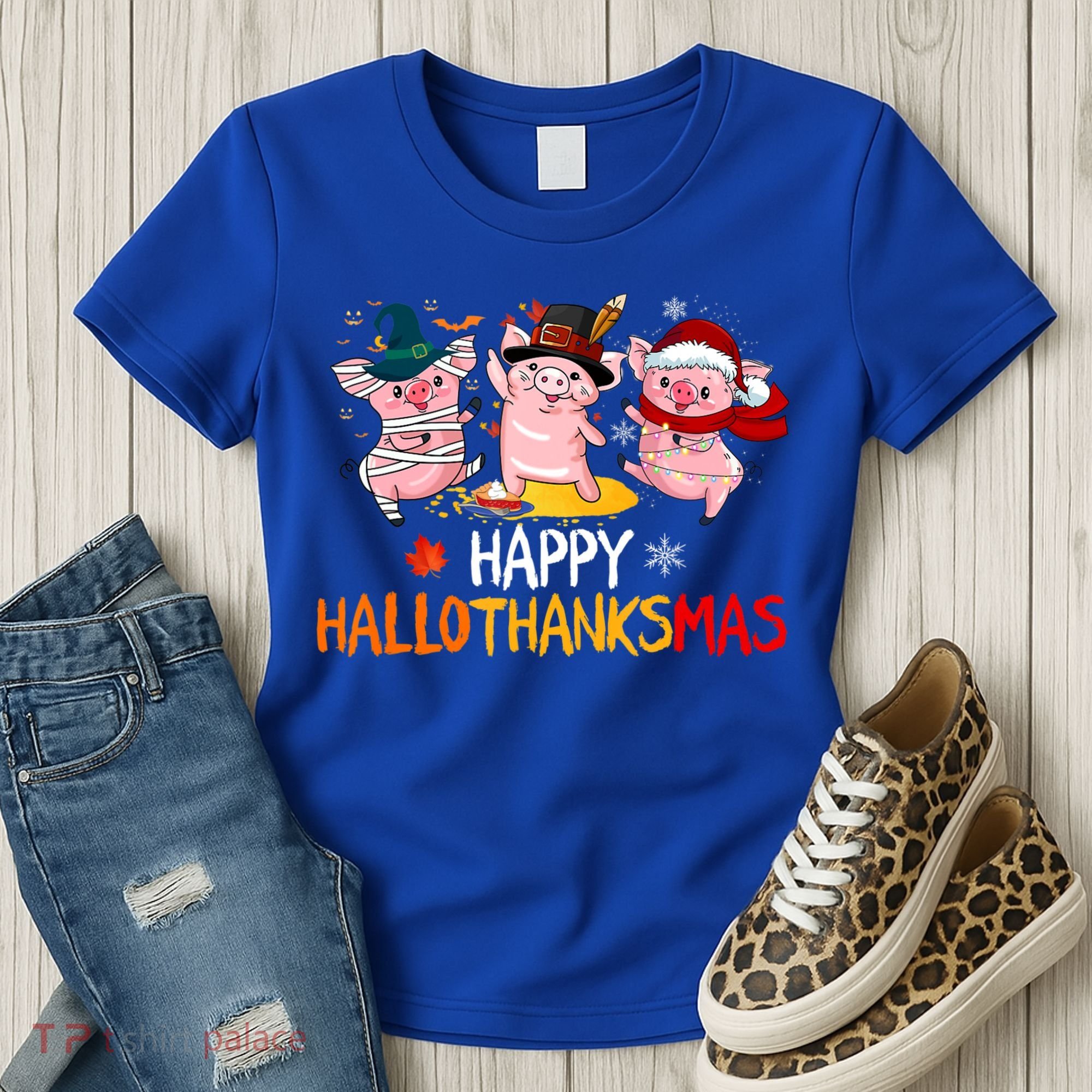 Halloween Thanksgiving Christmas Happy Hallothanksmas Pigs Women's T-Shirt