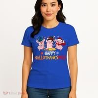 Halloween Thanksgiving Christmas Happy Hallothanksmas Pigs Women's T-Shirt thumb 4