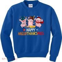 Halloween Thanksgiving Christmas Happy Hallothanksmas Pigs Kids Sweatshirt thumb 0