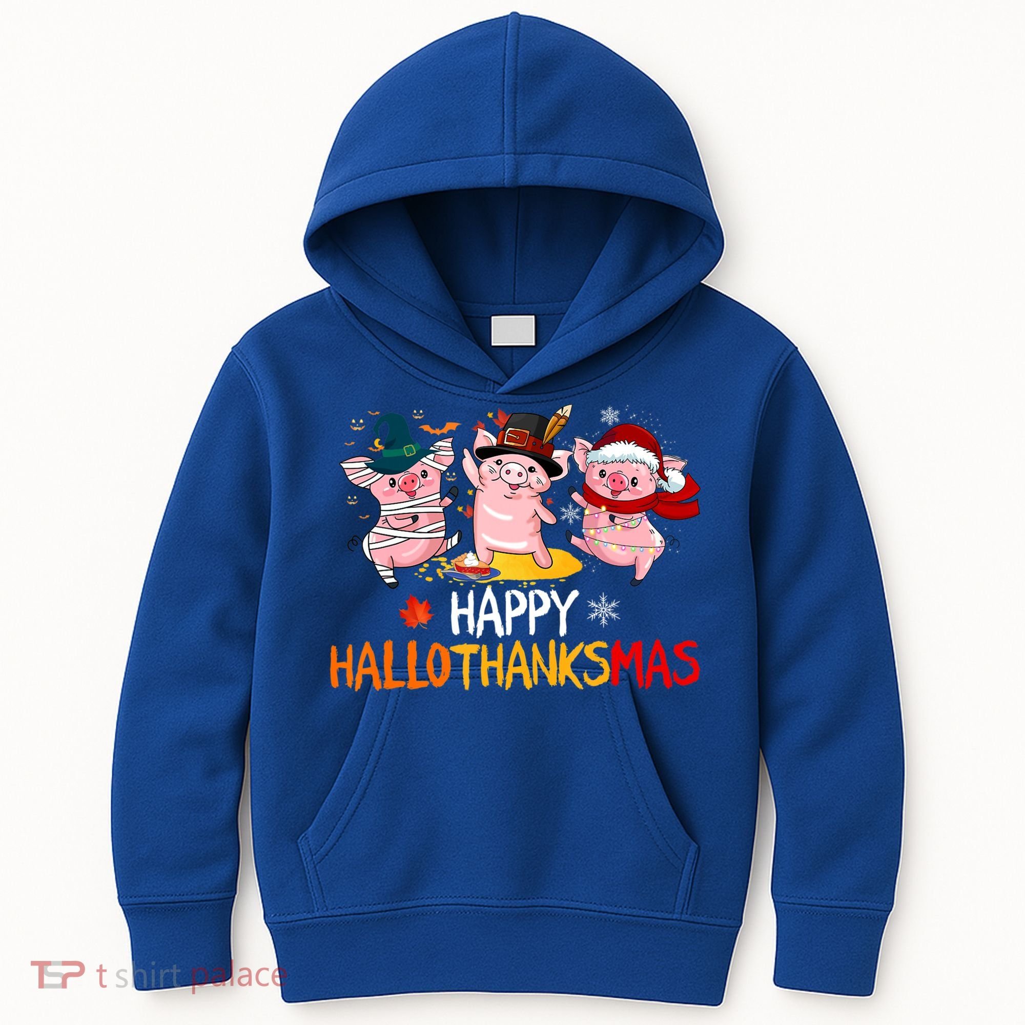 Halloween Thanksgiving Christmas Happy Hallothanksmas Pigs Kids Hoodie