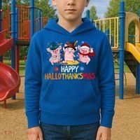 Halloween Thanksgiving Christmas Happy Hallothanksmas Pigs Kids Hoodie thumb 2