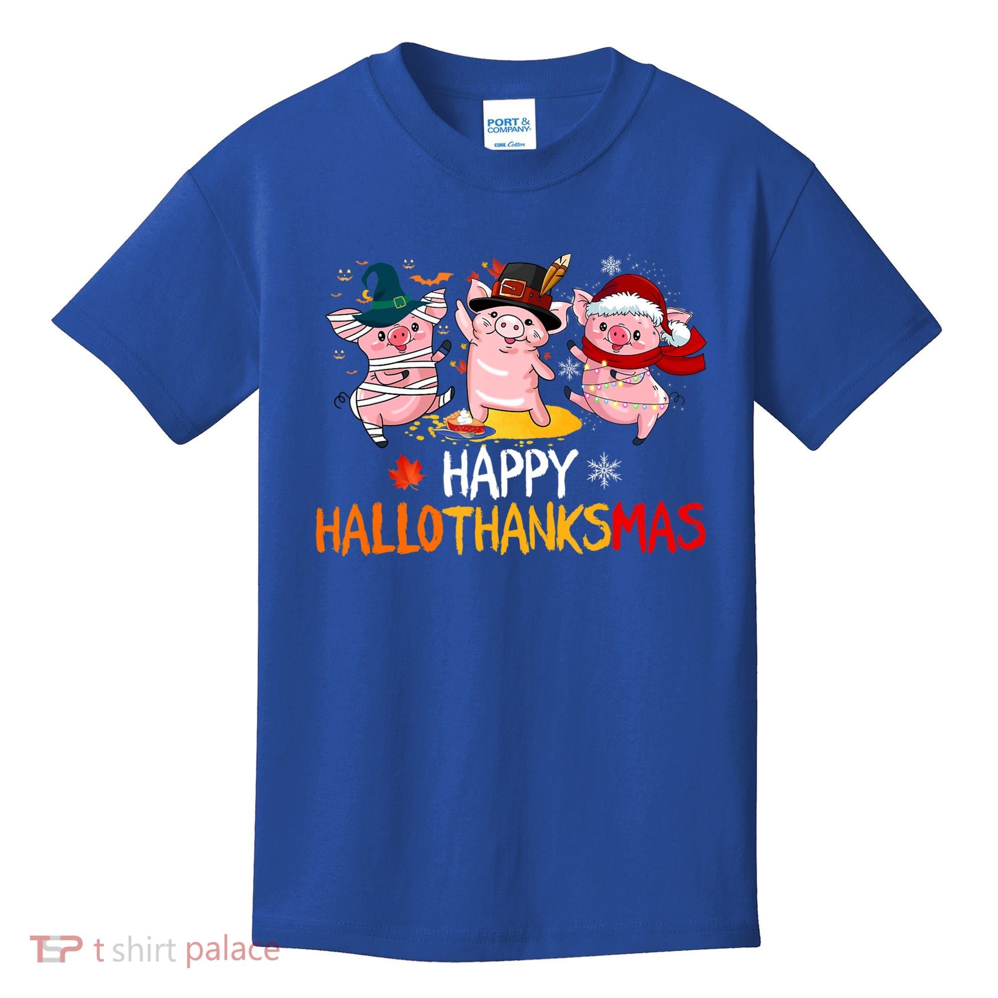 Halloween Thanksgiving Christmas Happy Hallothanksmas Pigs Kids T-Shirt