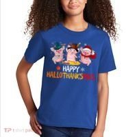 Halloween Thanksgiving Christmas Happy Hallothanksmas Pigs Kids T-Shirt thumb 2