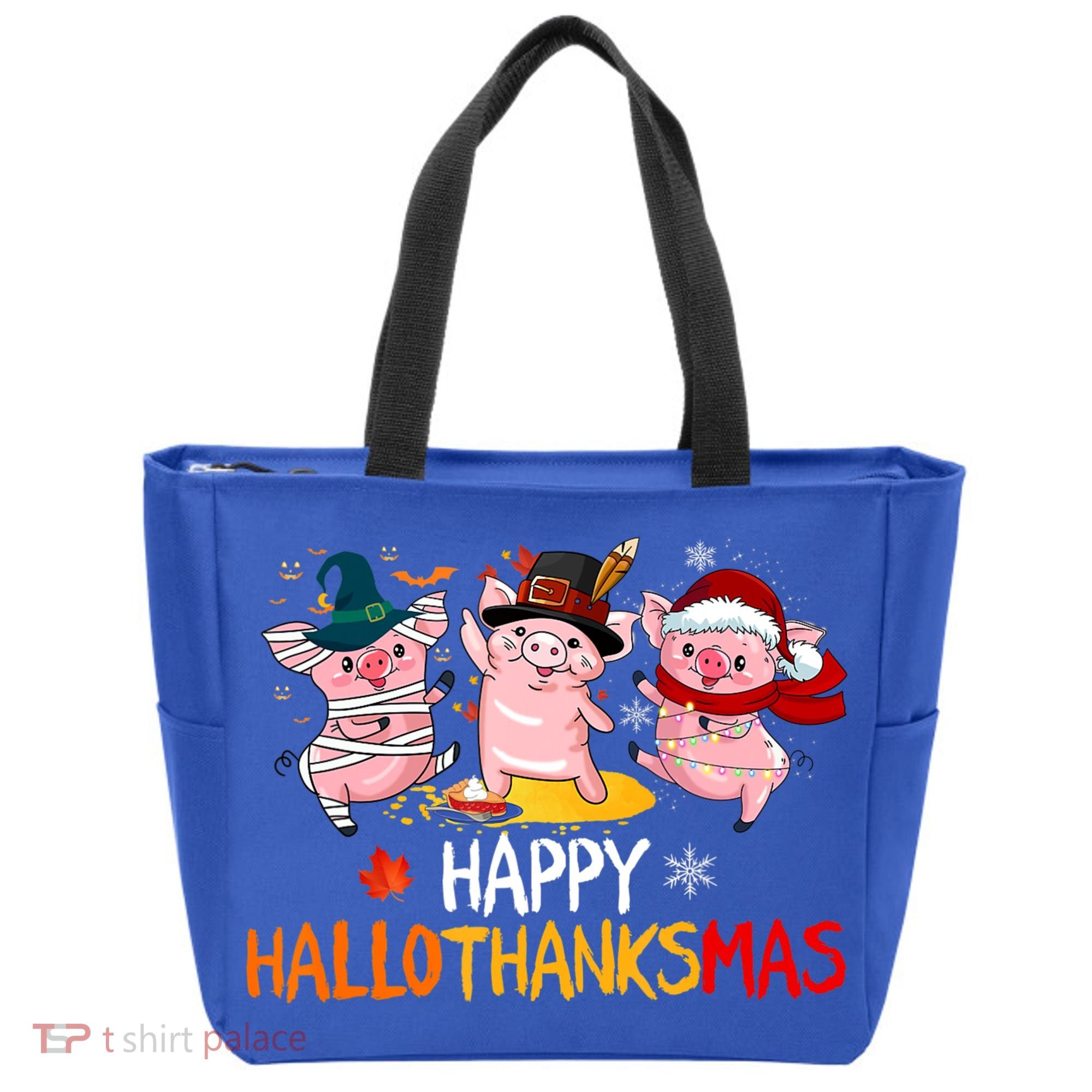 Halloween Thanksgiving Christmas Happy Hallothanksmas Pigs Tote Bag