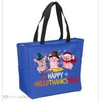 Halloween Thanksgiving Christmas Happy Hallothanksmas Pigs Tote Bag thumb 2